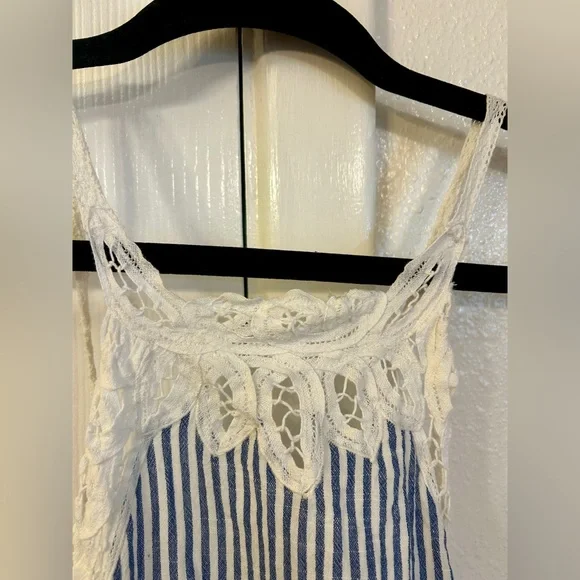 Free People Lace Blue White Stripe Halter Top 100% Cotton Size Medium - Picture 3 of 7